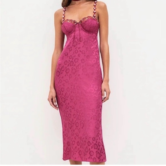 For Love And Lemons Fuchsia Leopard Midi Dress